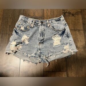 High Waist Distressed Jean Shorts
